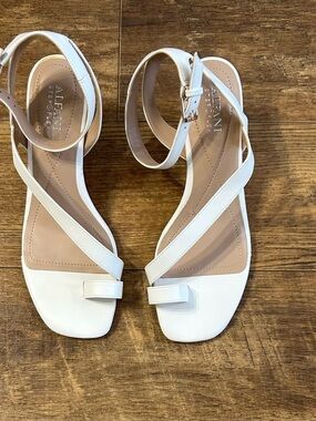 Alfani White Asymmetrical Strap Ankle Strap Sandals